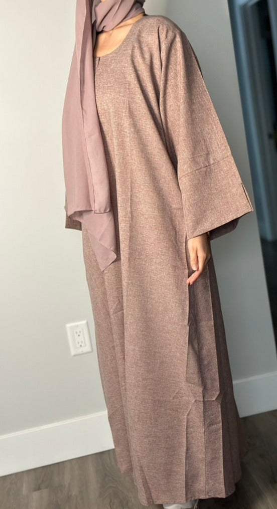 BROWN CLOSED LINEN ABAYA