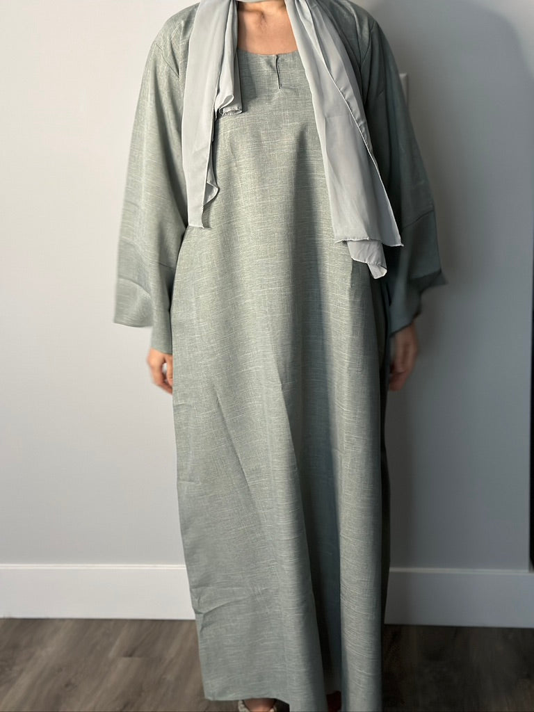 GREEN CLOSED LINEN ABAYA