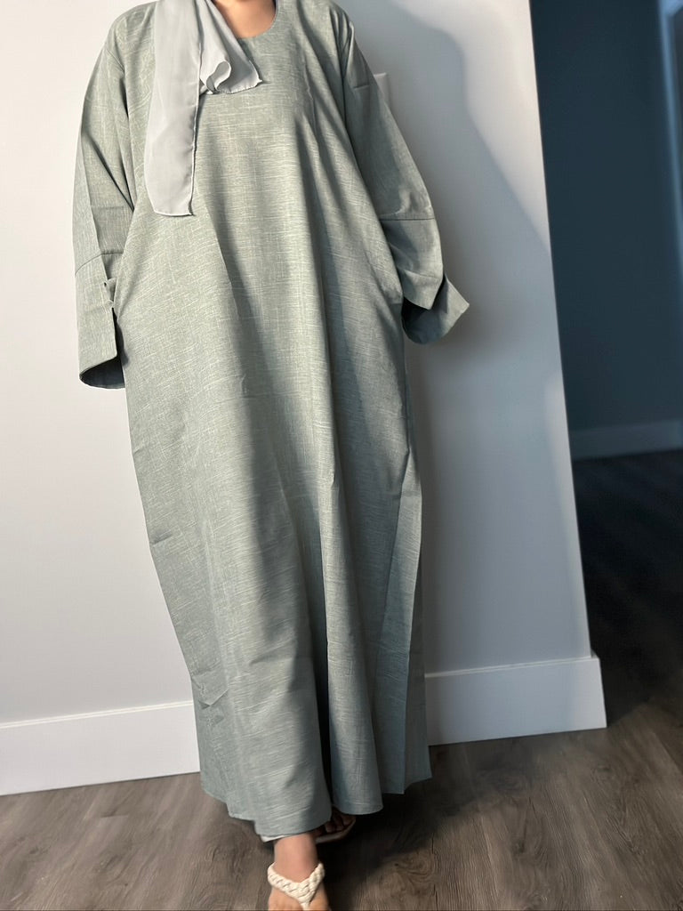 GREEN CLOSED LINEN ABAYA