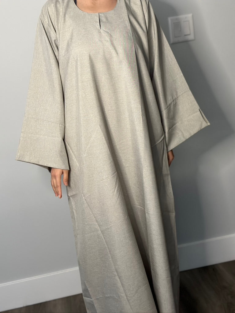 GRAY CLOSED LINEN ABAYA