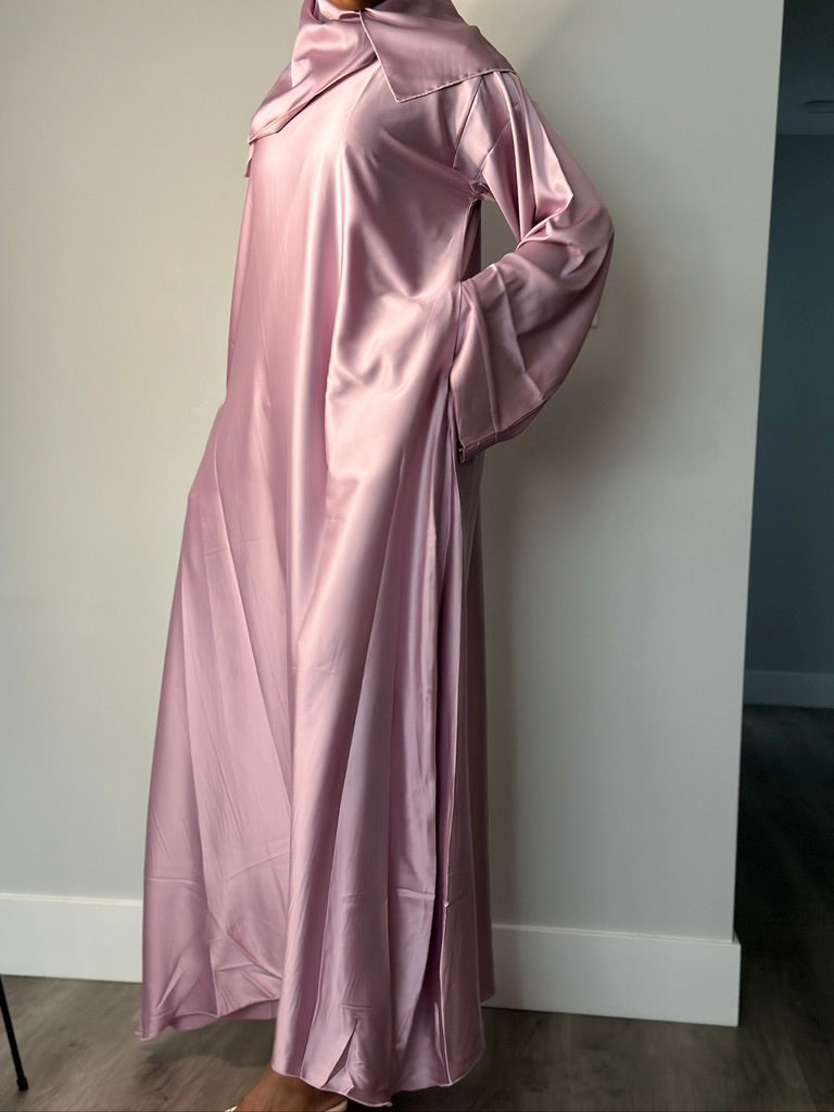 PINK CLOSED SATIN ABAYA