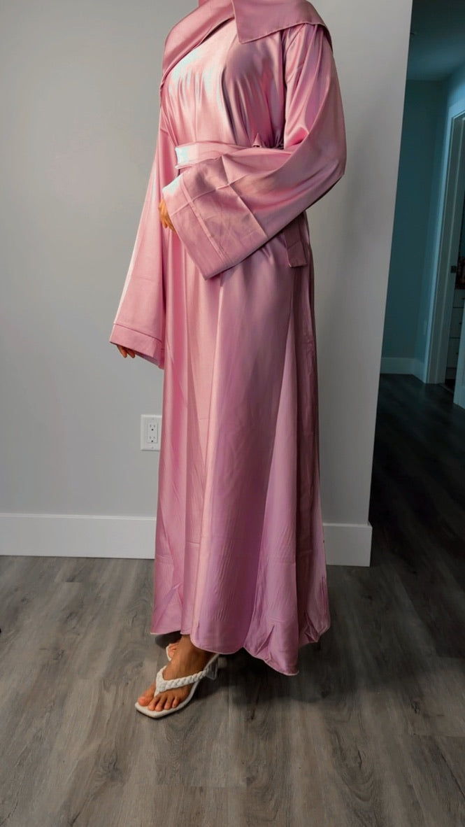 PINK CLOSED SATIN ABAYA