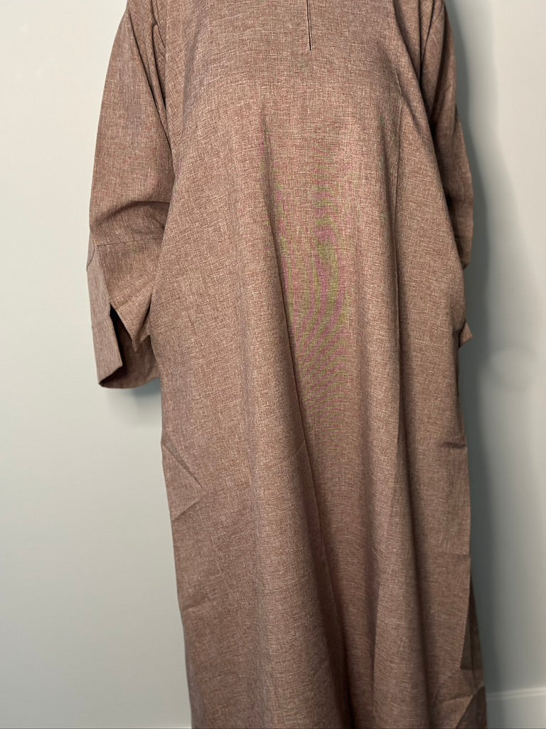 BROWN CLOSED LINEN ABAYA