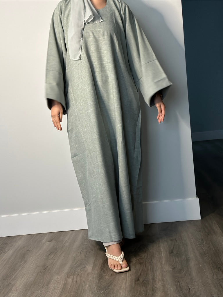 GREEN CLOSED LINEN ABAYA