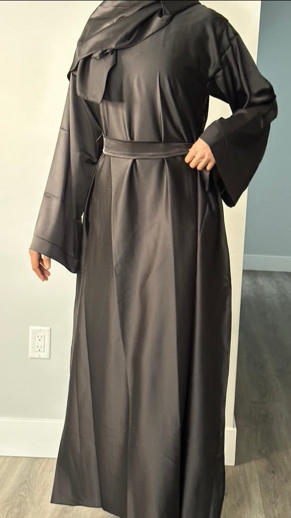 BLACK CLOSED SATIN ABAYA