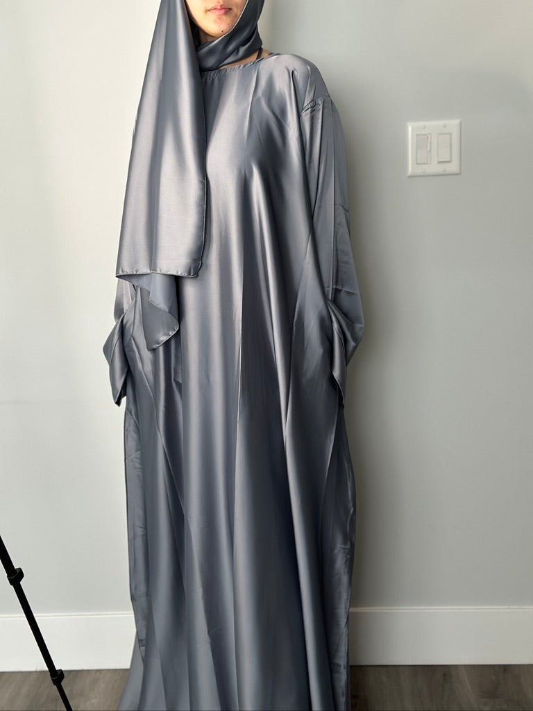 GRAY CLOSED SATIN ABAYA