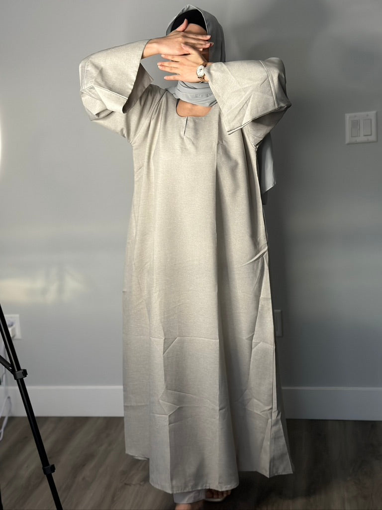 GRAY CLOSED LINEN ABAYA