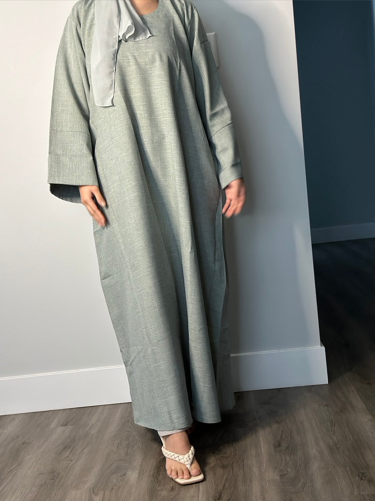 GREEN CLOSED LINEN ABAYA