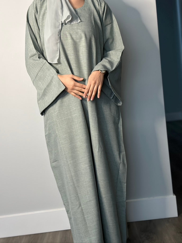 GREEN CLOSED LINEN ABAYA