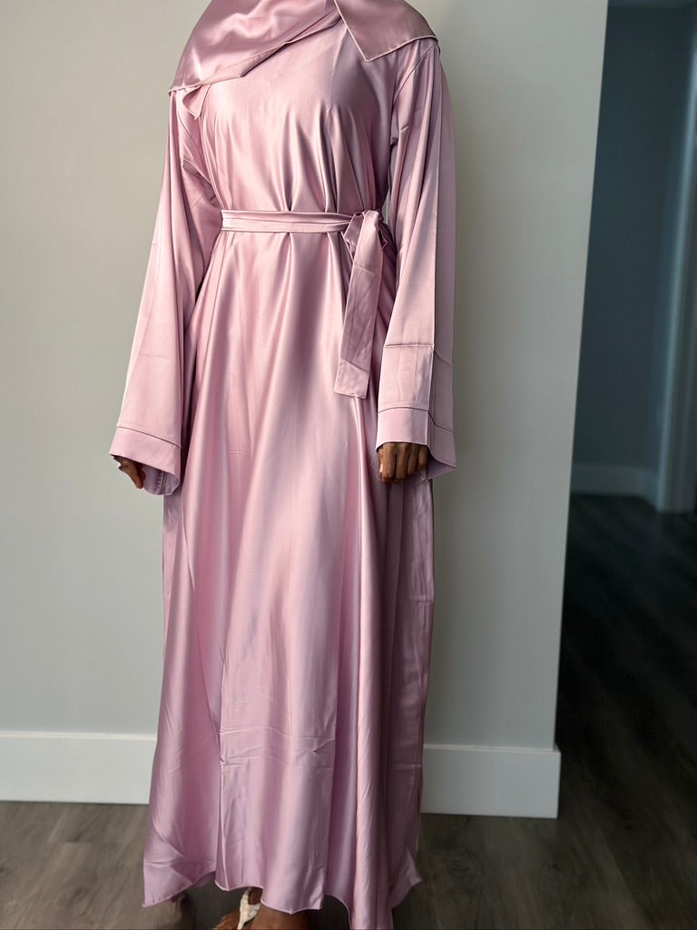 PINK CLOSED SATIN ABAYA