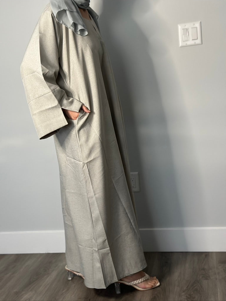 GRAY CLOSED LINEN ABAYA