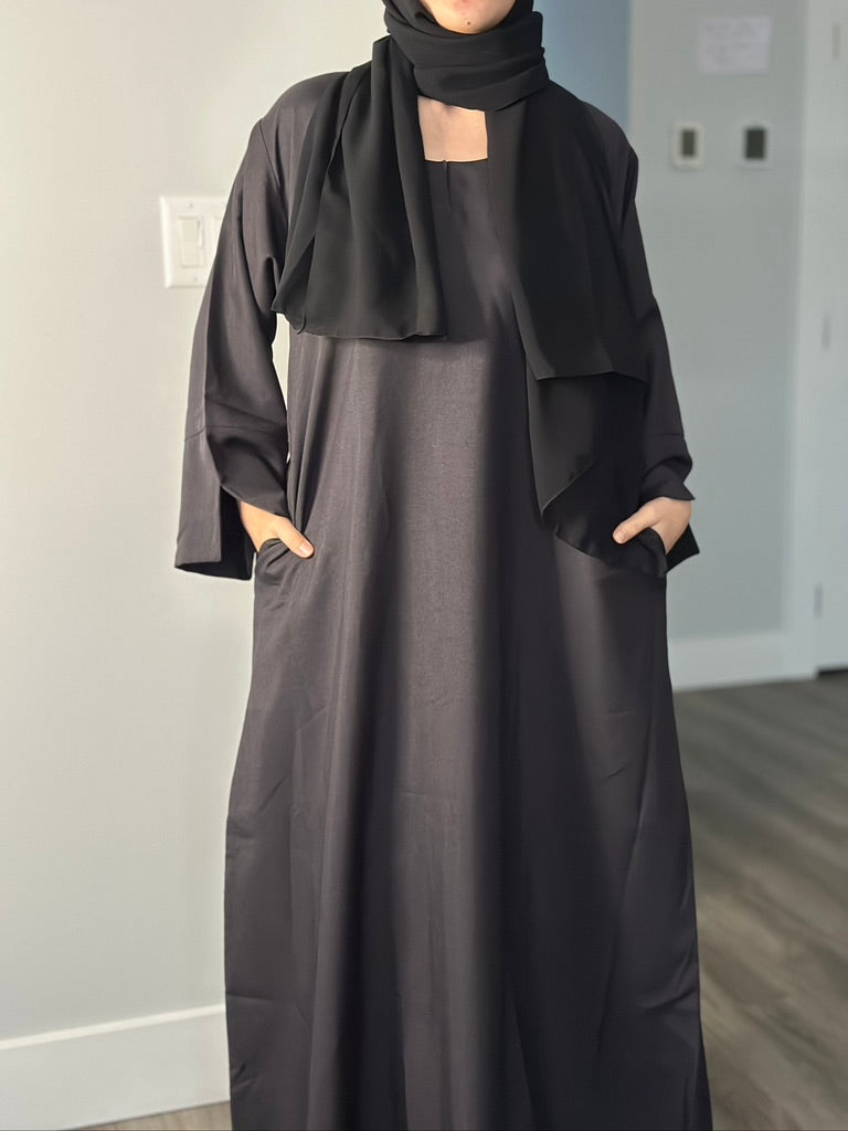 BLACK CLOSED LINEN ABAYA