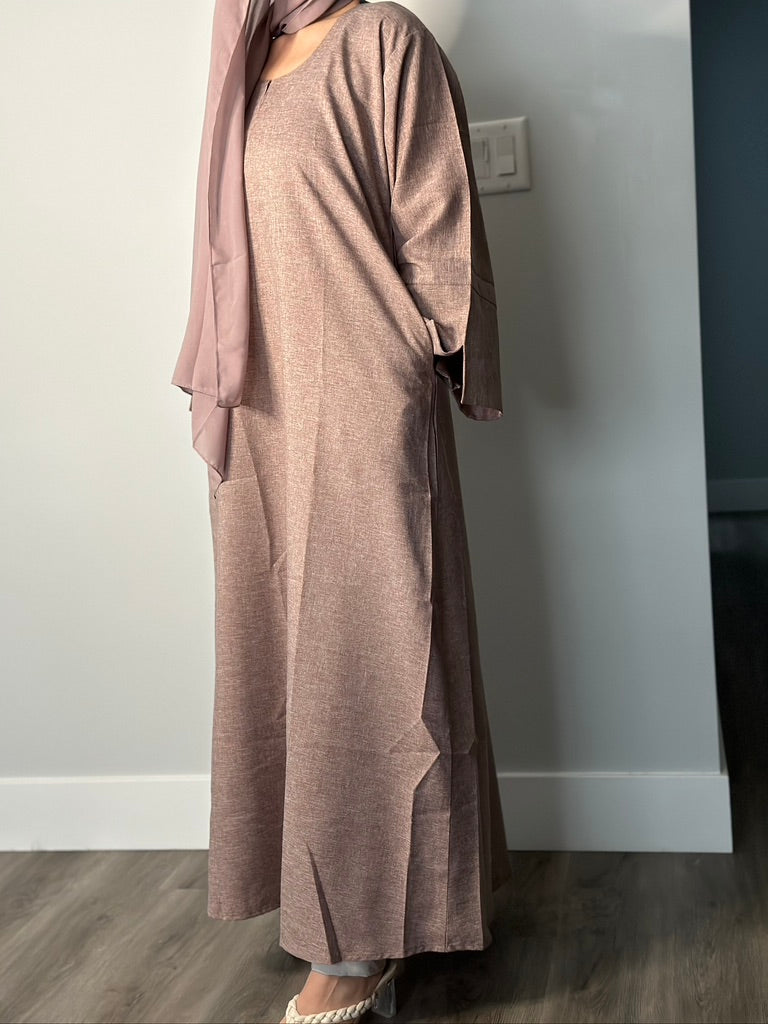 BROWN CLOSED LINEN ABAYA