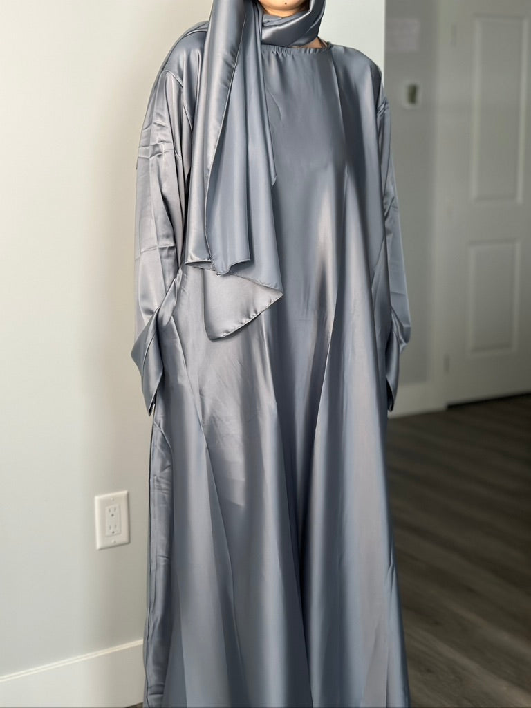 GRAY CLOSED SATIN ABAYA