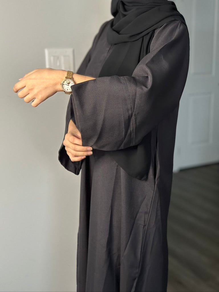 BLACK CLOSED LINEN ABAYA