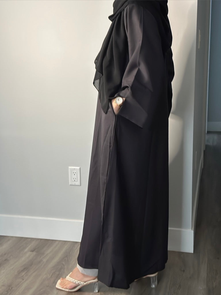 BLACK CLOSED LINEN ABAYA