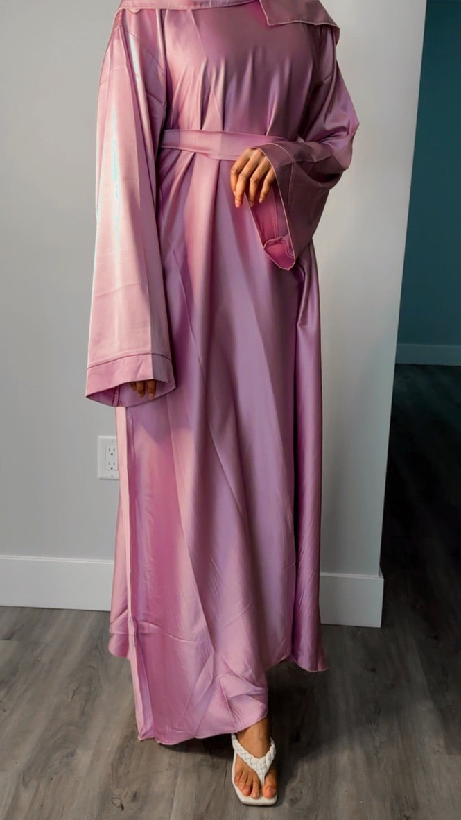 PINK CLOSED SATIN ABAYA