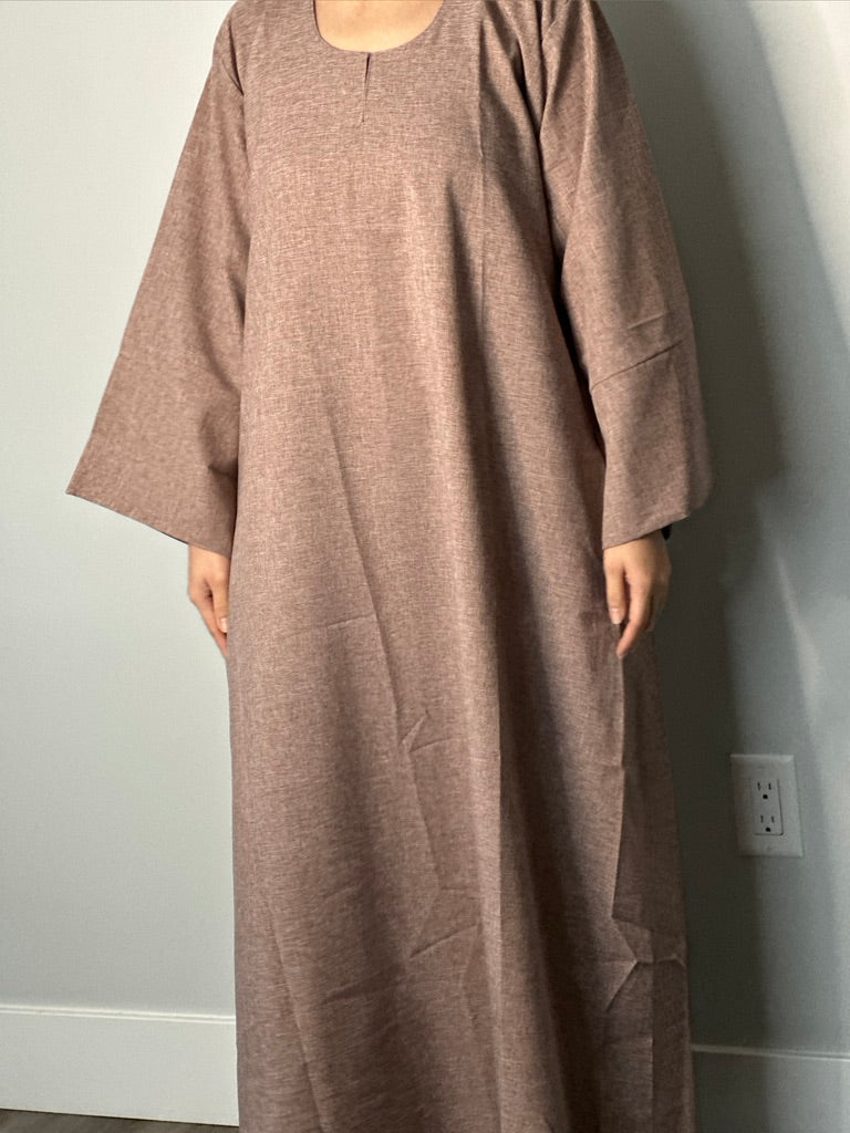 BROWN CLOSED LINEN ABAYA