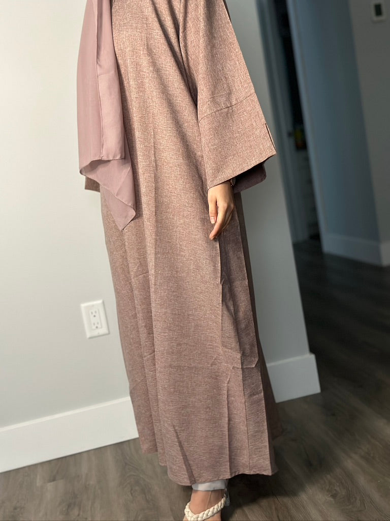 BROWN CLOSED LINEN ABAYA