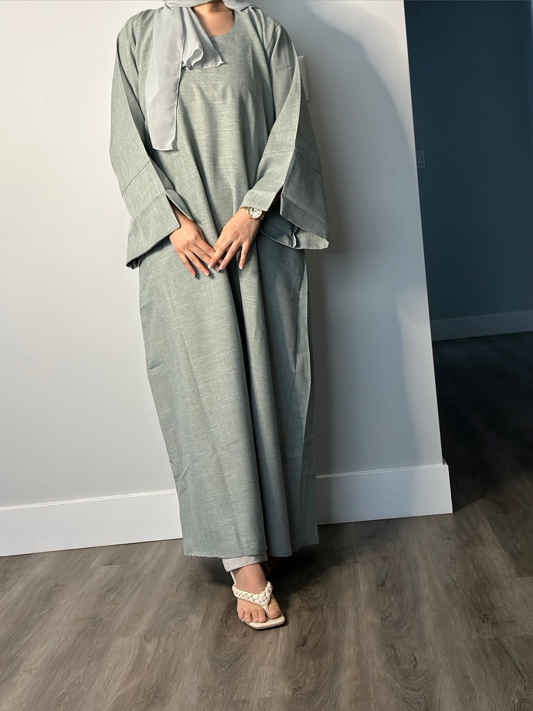 GREEN CLOSED LINEN ABAYA