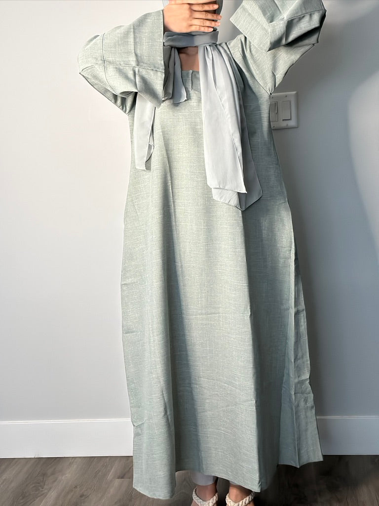 GREEN CLOSED LINEN ABAYA