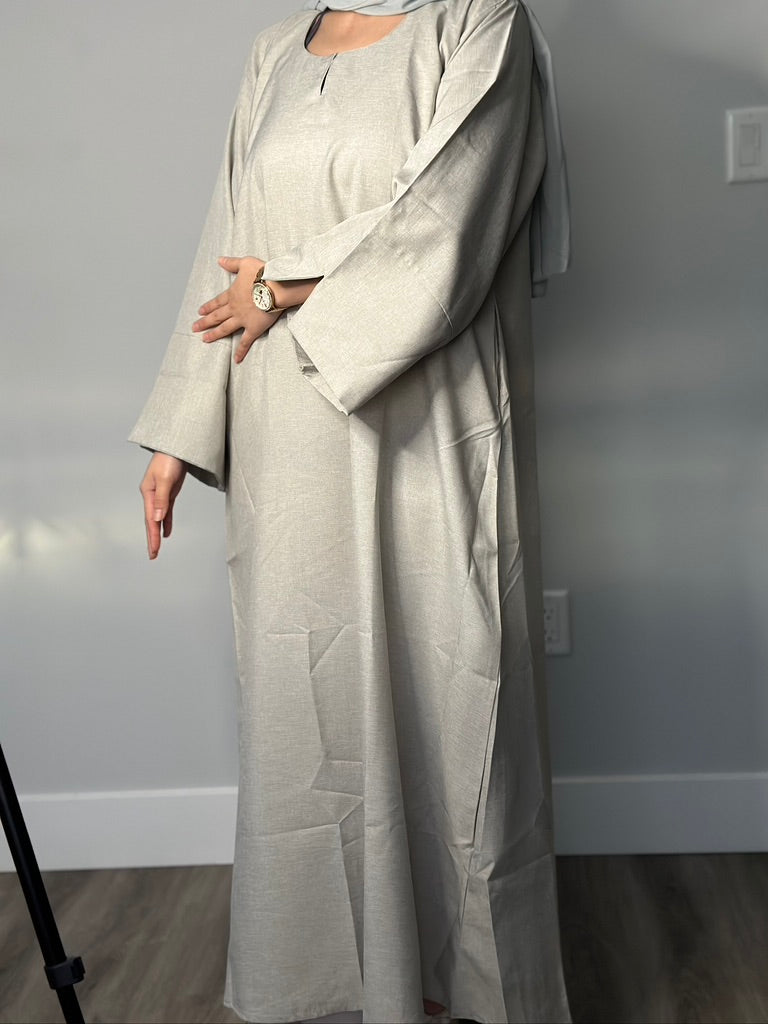 GRAY CLOSED LINEN ABAYA