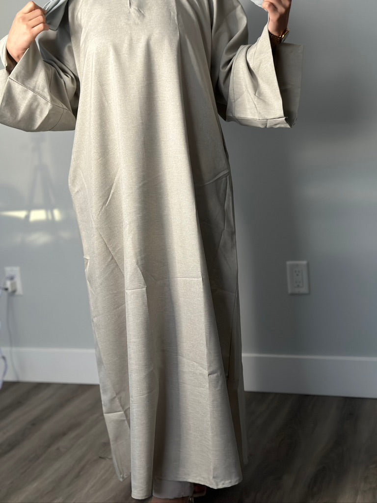 GRAY CLOSED LINEN ABAYA