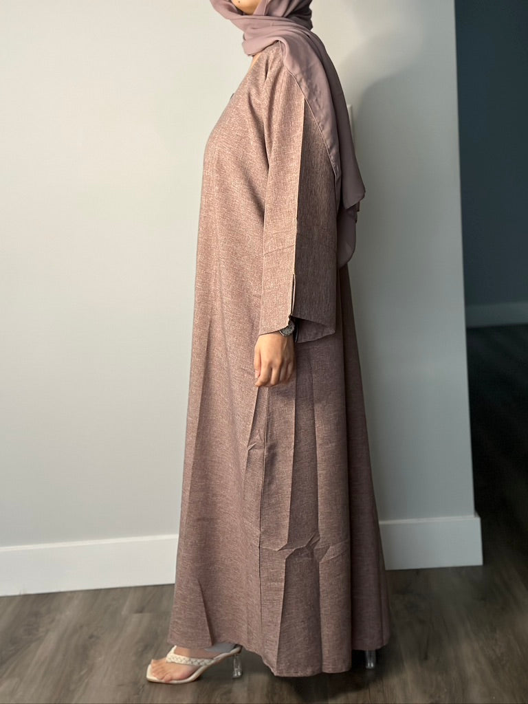 BROWN CLOSED LINEN ABAYA