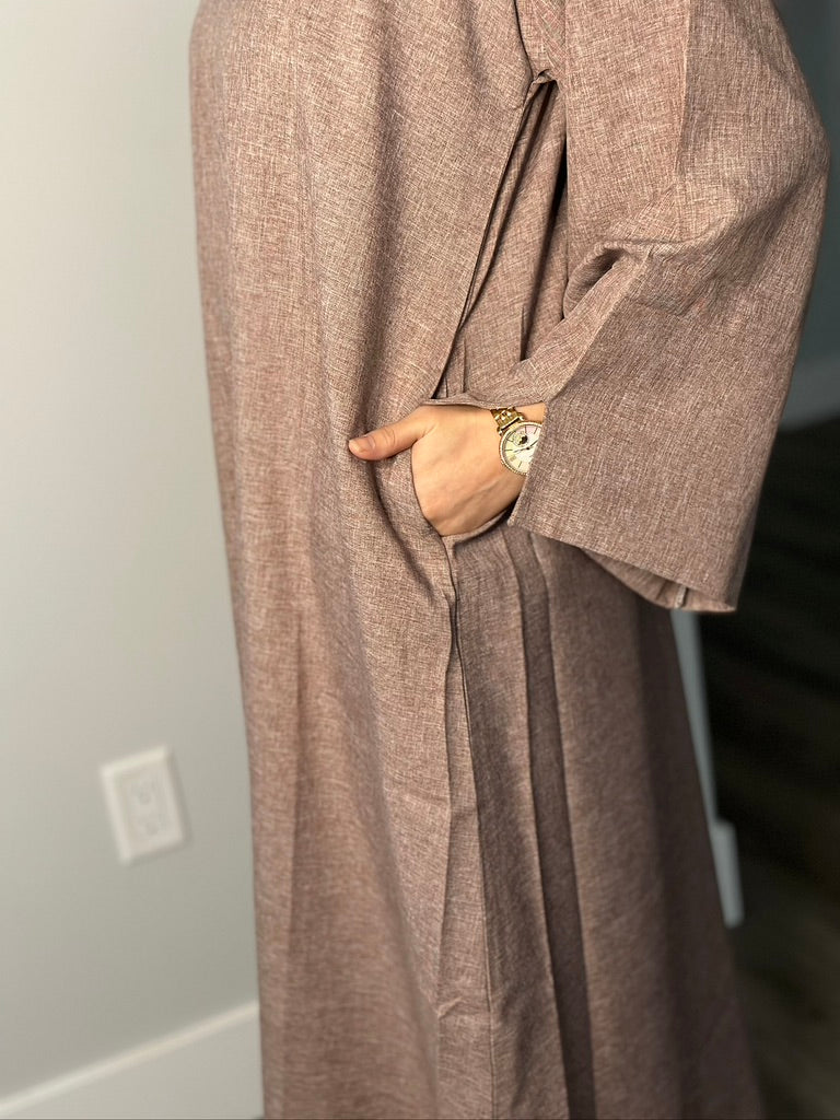 BROWN CLOSED LINEN ABAYA