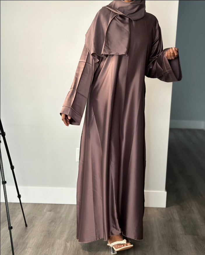 BROWN CLOSED SATIN ABAYA