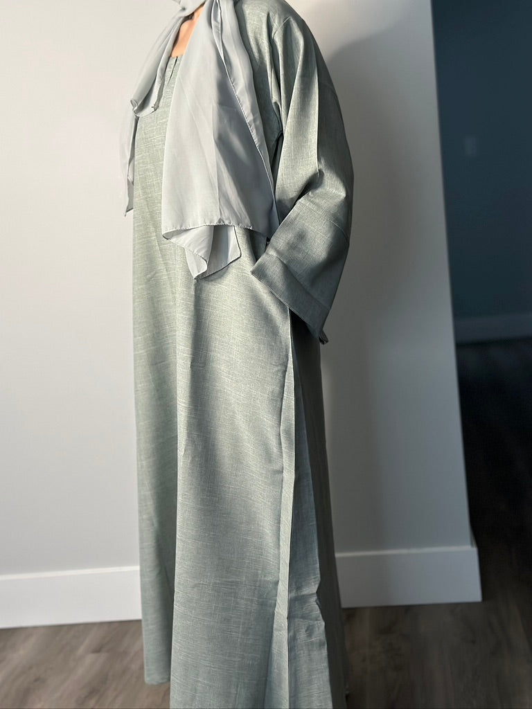 GREEN CLOSED LINEN ABAYA