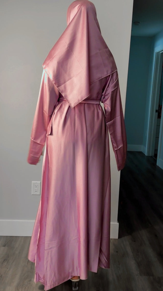 PINK CLOSED SATIN ABAYA