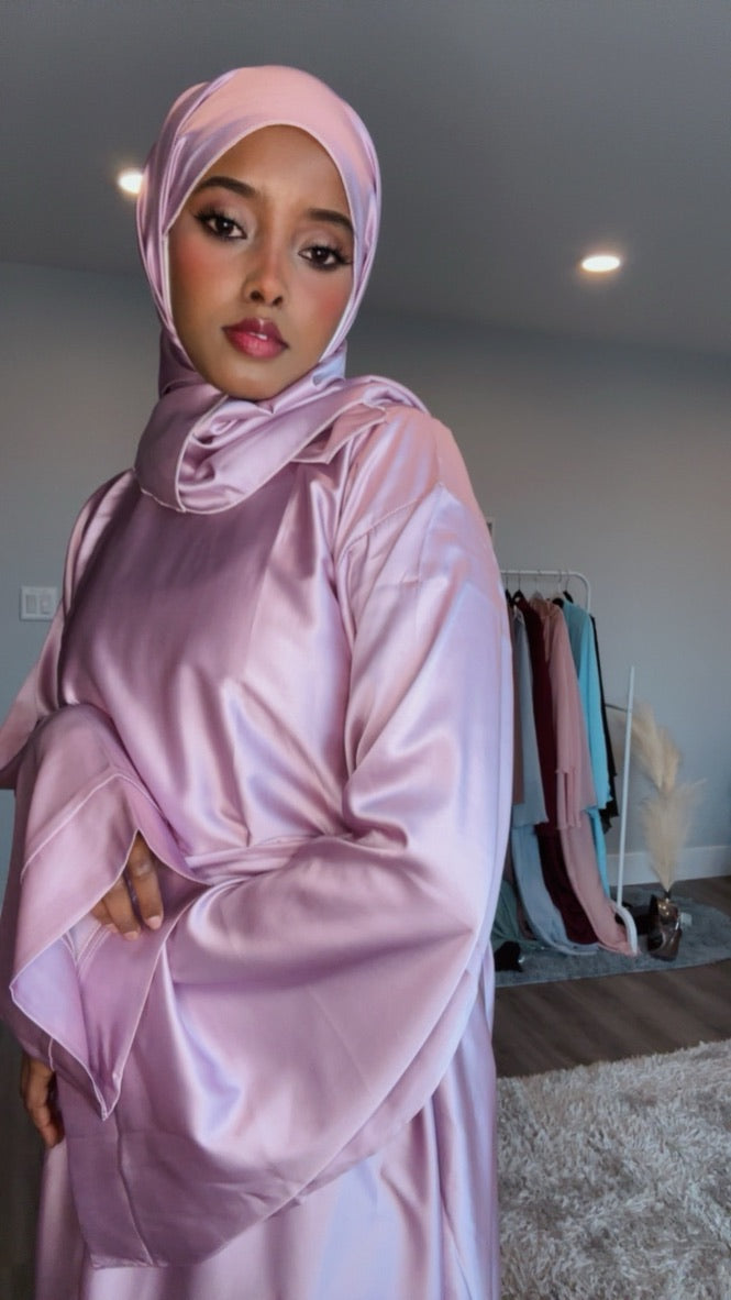 PINK CLOSED SATIN ABAYA