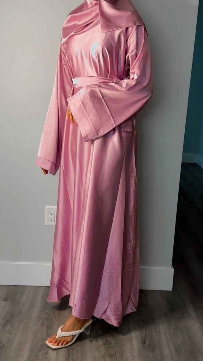 PINK CLOSED SATIN ABAYA