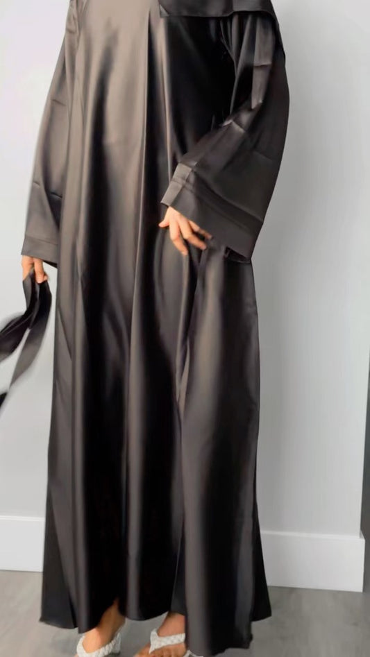 BLACK CLOSED SATIN ABAYA