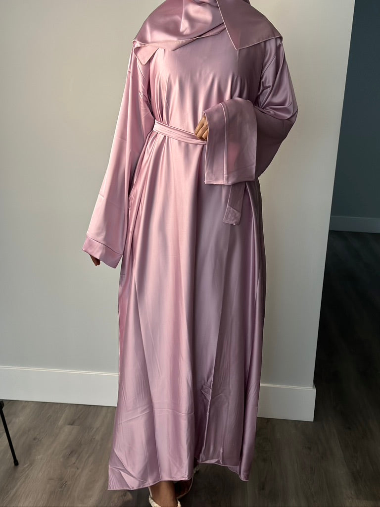 PINK CLOSED SATIN ABAYA